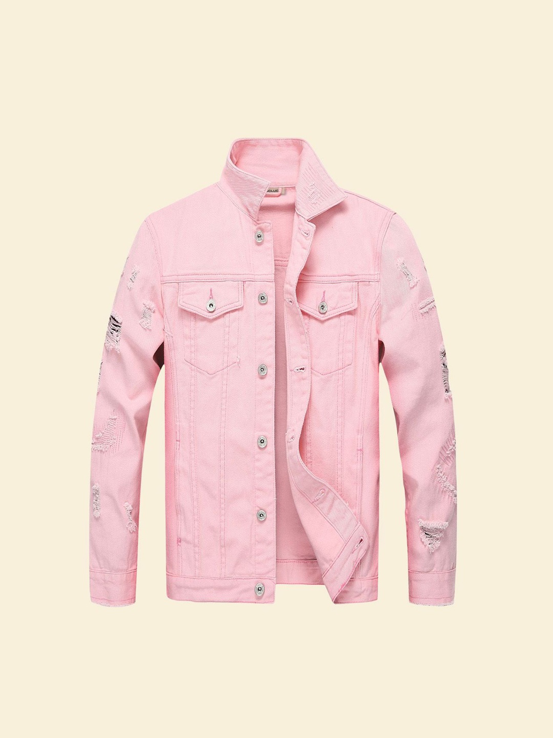 

StyleCast Men Spread Collar Solid Cotton Casual Denim Lightweight Jacket, Pink