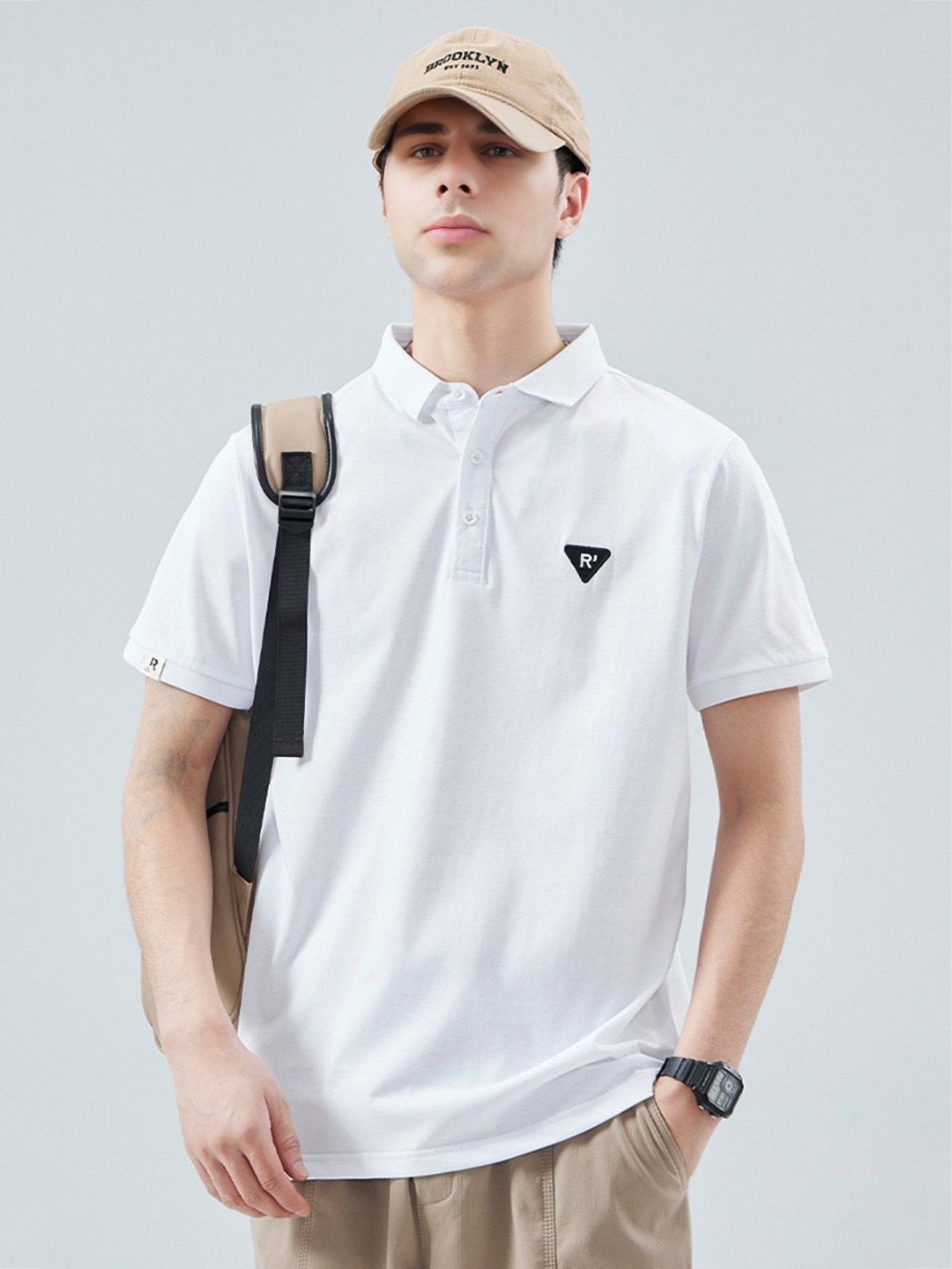

StyleCast Men Solid Polo Collar Cotton T-shirt, White