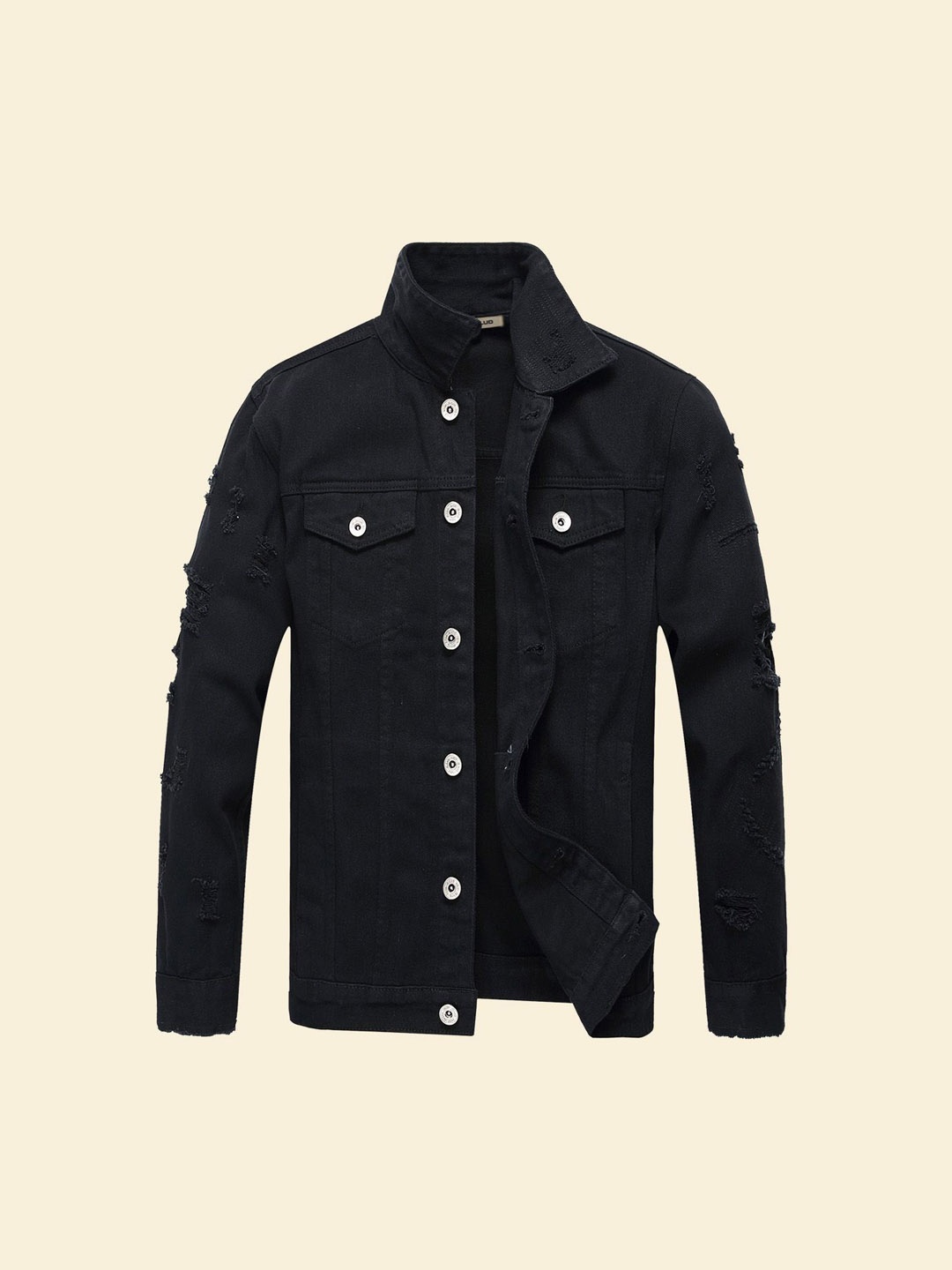 

StyleCast Men Spread Collar Solid Cotton Casual Denim Lightweight Jacket, Black