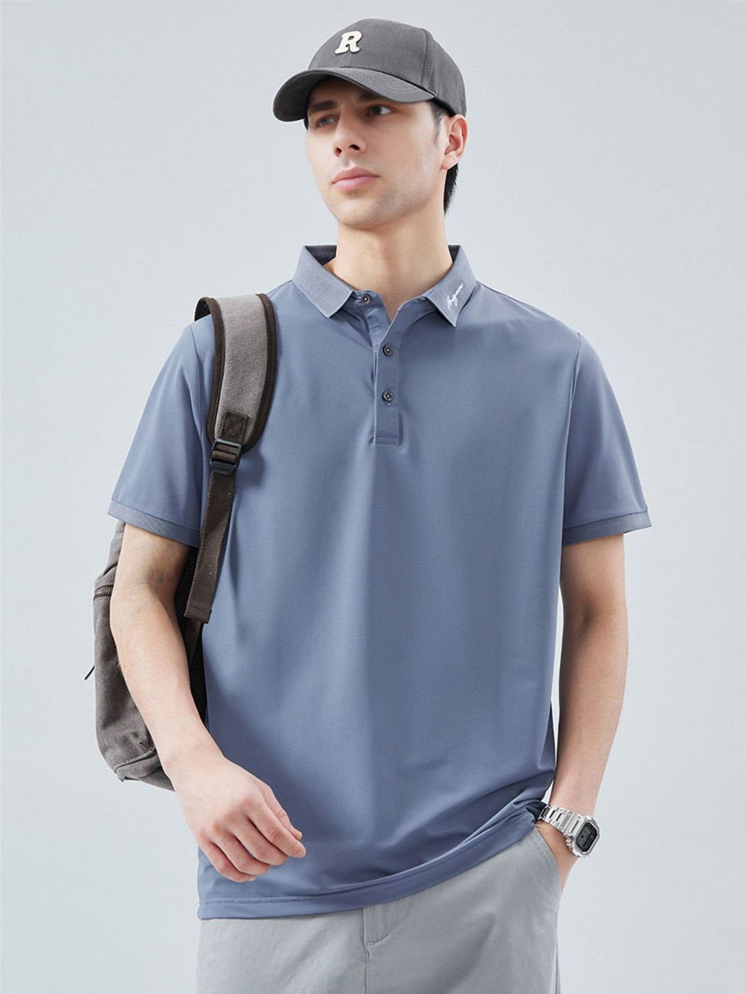 

StyleCast Men Solid Polo Collar Cotton T-shirt, Blue