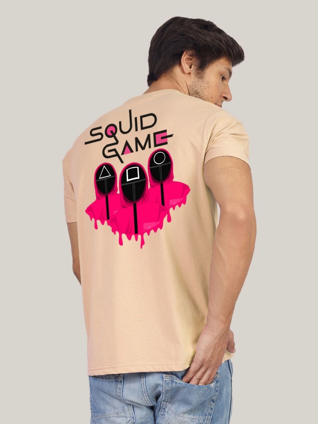 Greylongg Men Typography Printed Round Neck Cotton T-shirt, Beige