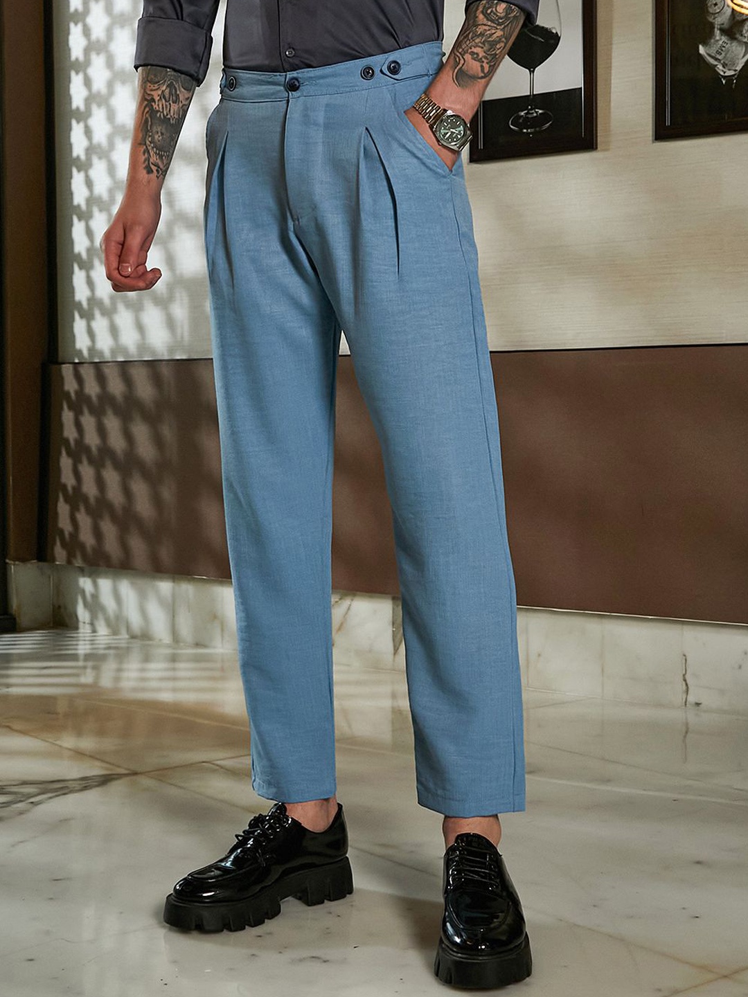 

Campus Sutra Men Comfort Pleated Trousers, Blue