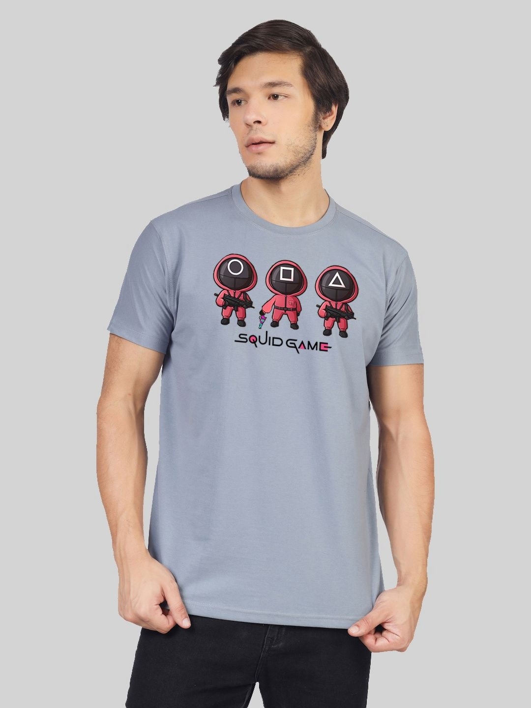 

Greylongg Men Graphic Printed Round Neck Cotton T-shirt, Grey