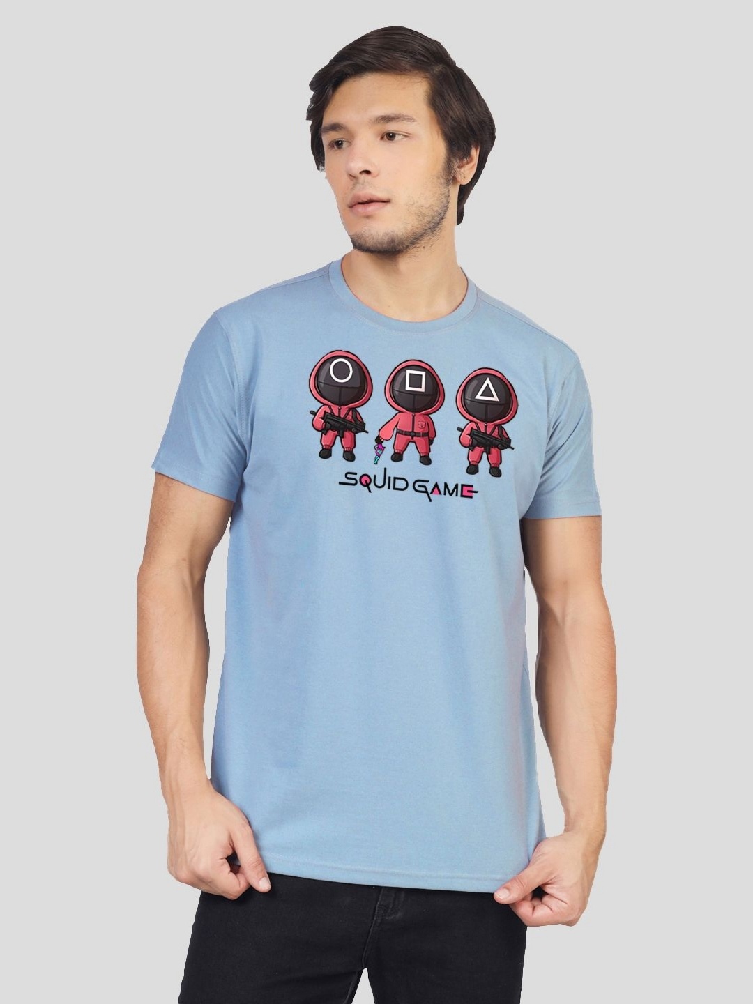

Greylongg Men Graphic Printed Round Neck Cotton T-shirt, Blue