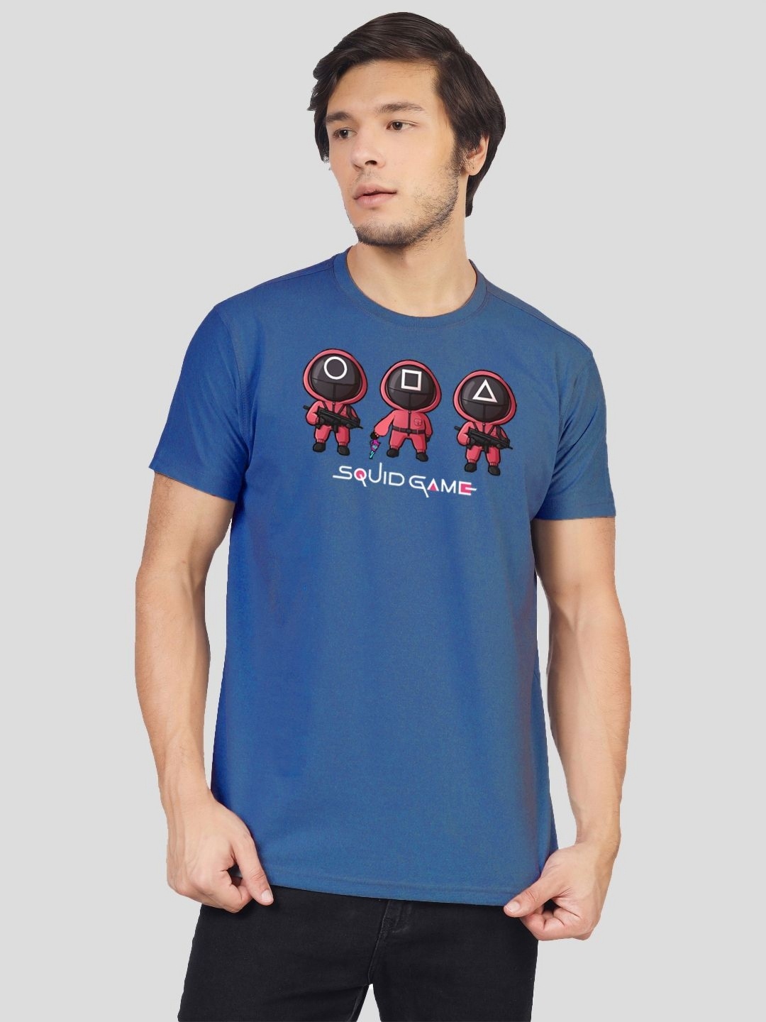 Greylongg Men Typography Printed Round Neck Cotton T-shirt, Blue