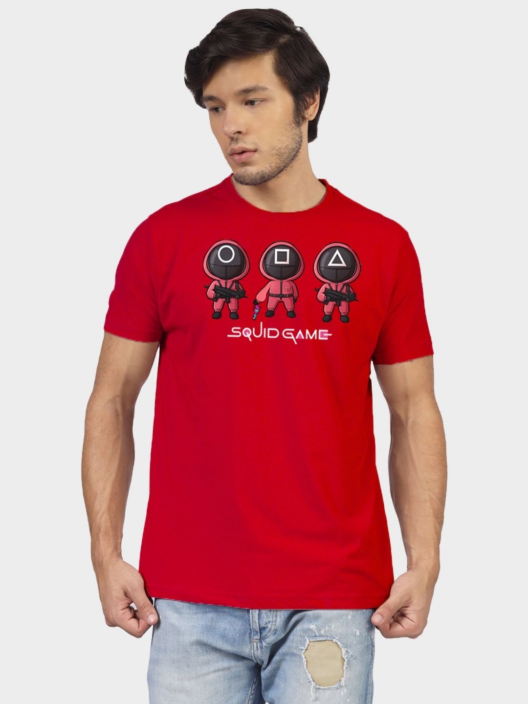 

Greylongg Men Graphic Printed Round Neck Cotton T-shirt, Red