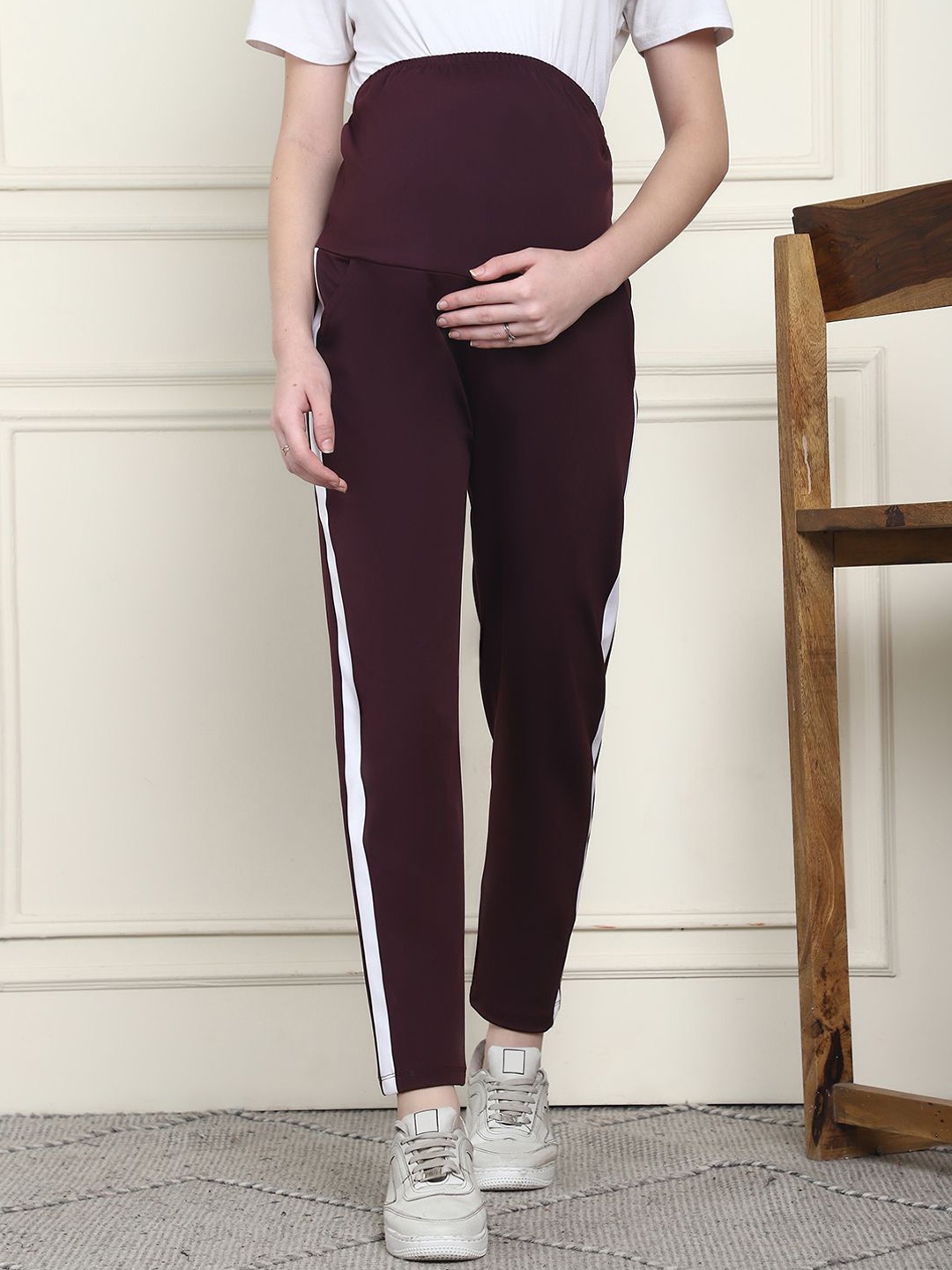 

WELL KEPT Women Straight-Fit Maternity Track Pant, Maroon