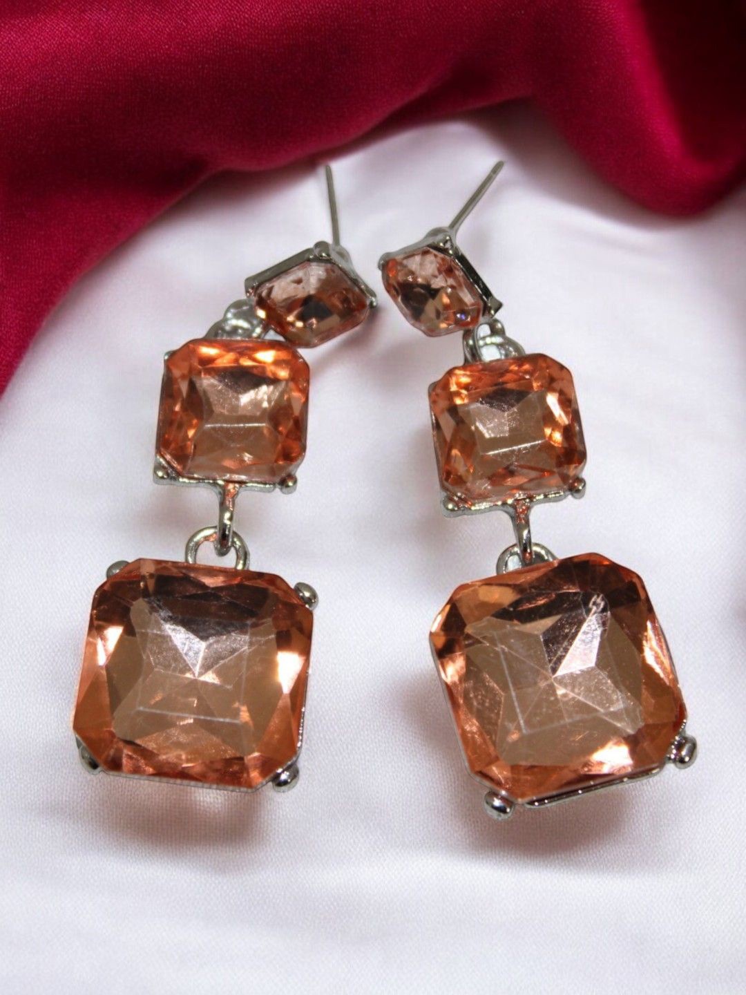 

Jolly Faces Silver-Plated Contemporary Artificial Stones Drop Earrings, Orange