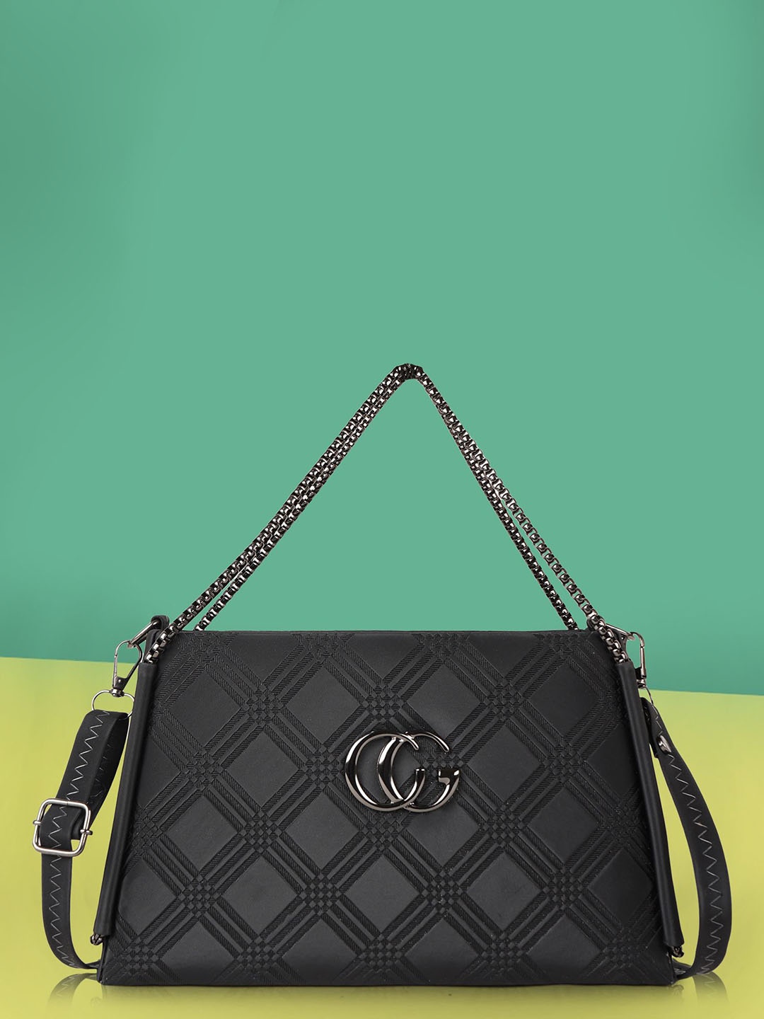 

YOYOWING Geometric Structured Sling Bag, Black
