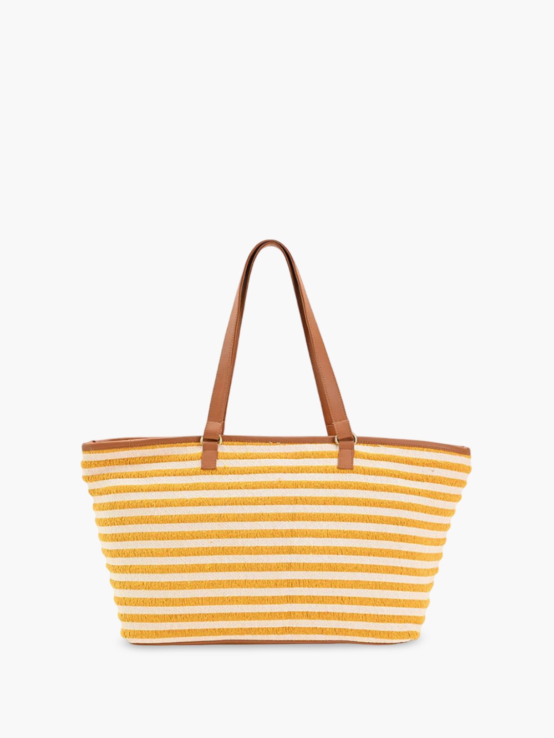 

Anouk Striped Shopper Shoulder Bag with Applique, Mustard