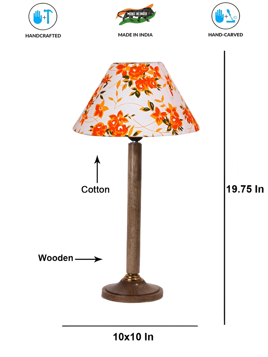 

Aura White Printed Wood Contemporary Bell Shaped Table Lamp