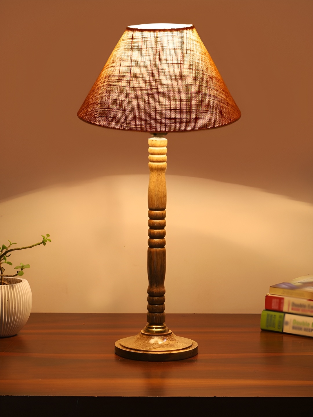

Aura Beige Wood Traditional Frusturical Shaped Table Lamp