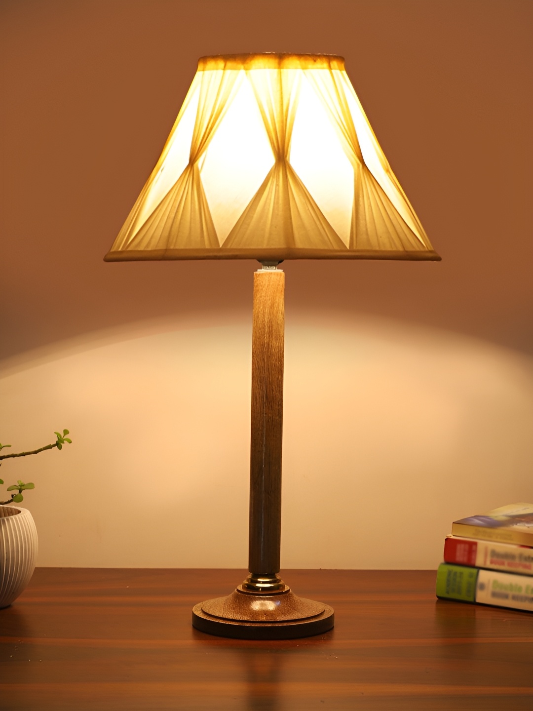 

Aura Off White Textured Wood Contemporary Bell Shaped Table Lamp