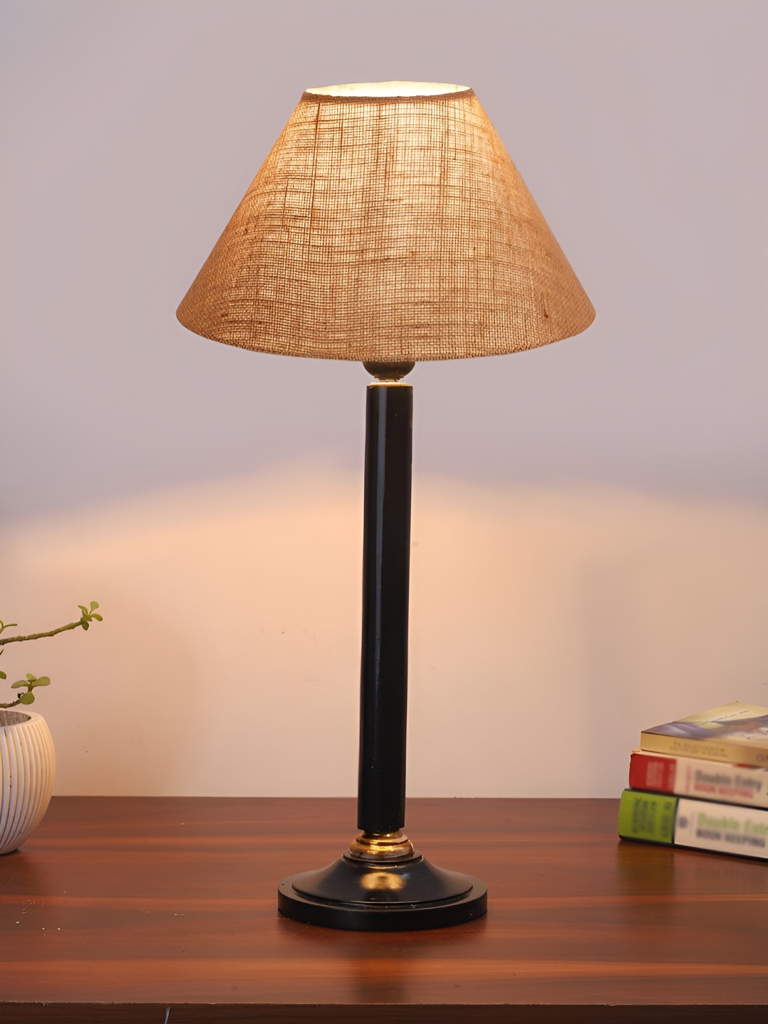 

Aura Beige Wood Contemporary Frusturical Shaped Table Lamp