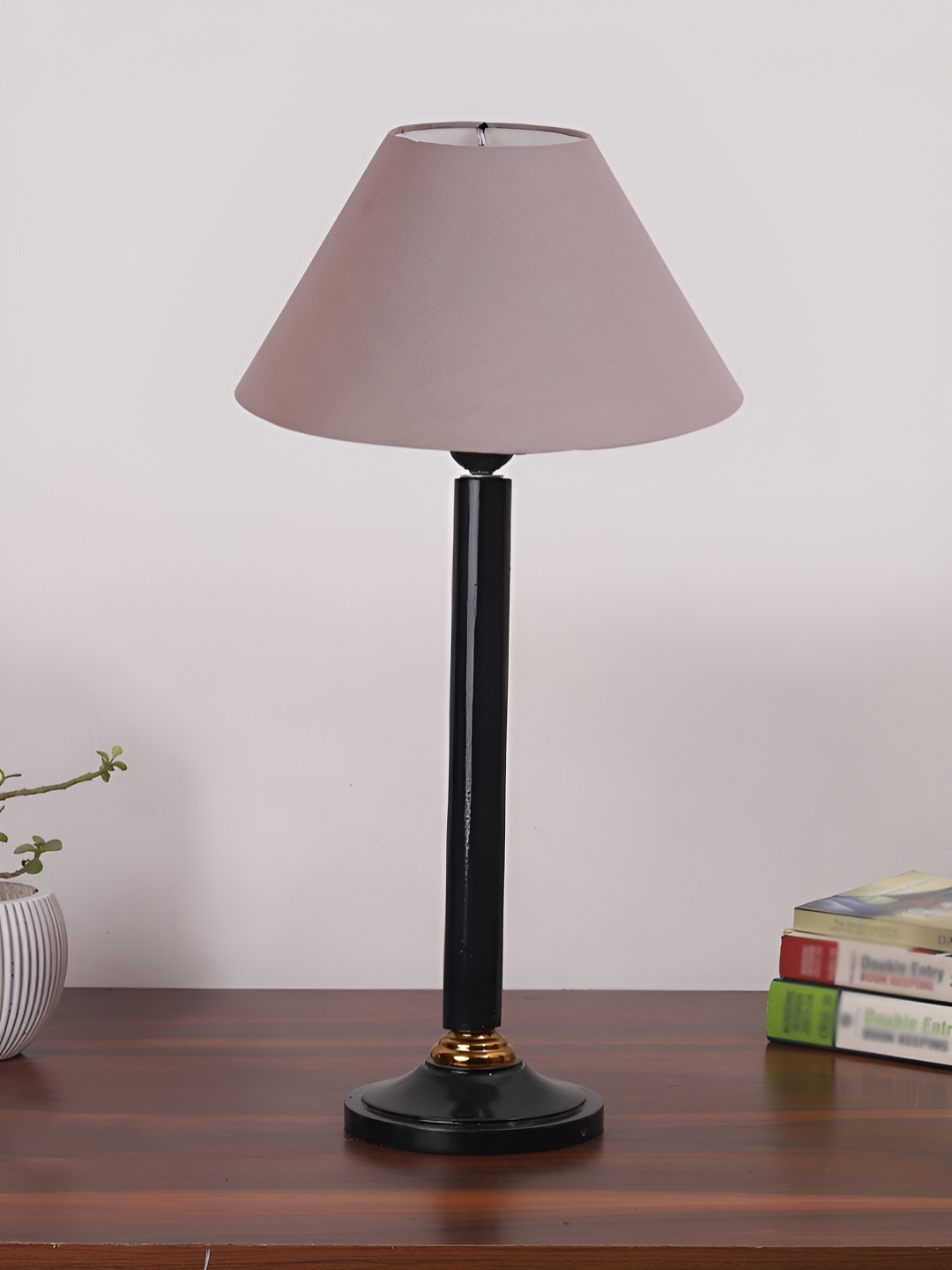 

Aura Grey Wood Contemporary Bell Shaped Table Lamp