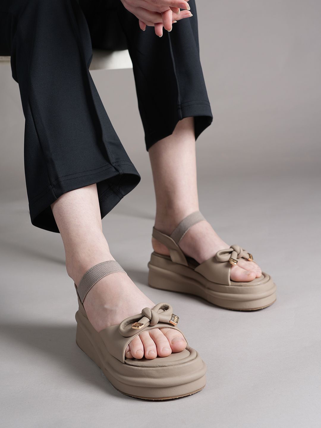 

Lavie Platform Sandals with Bows, Beige