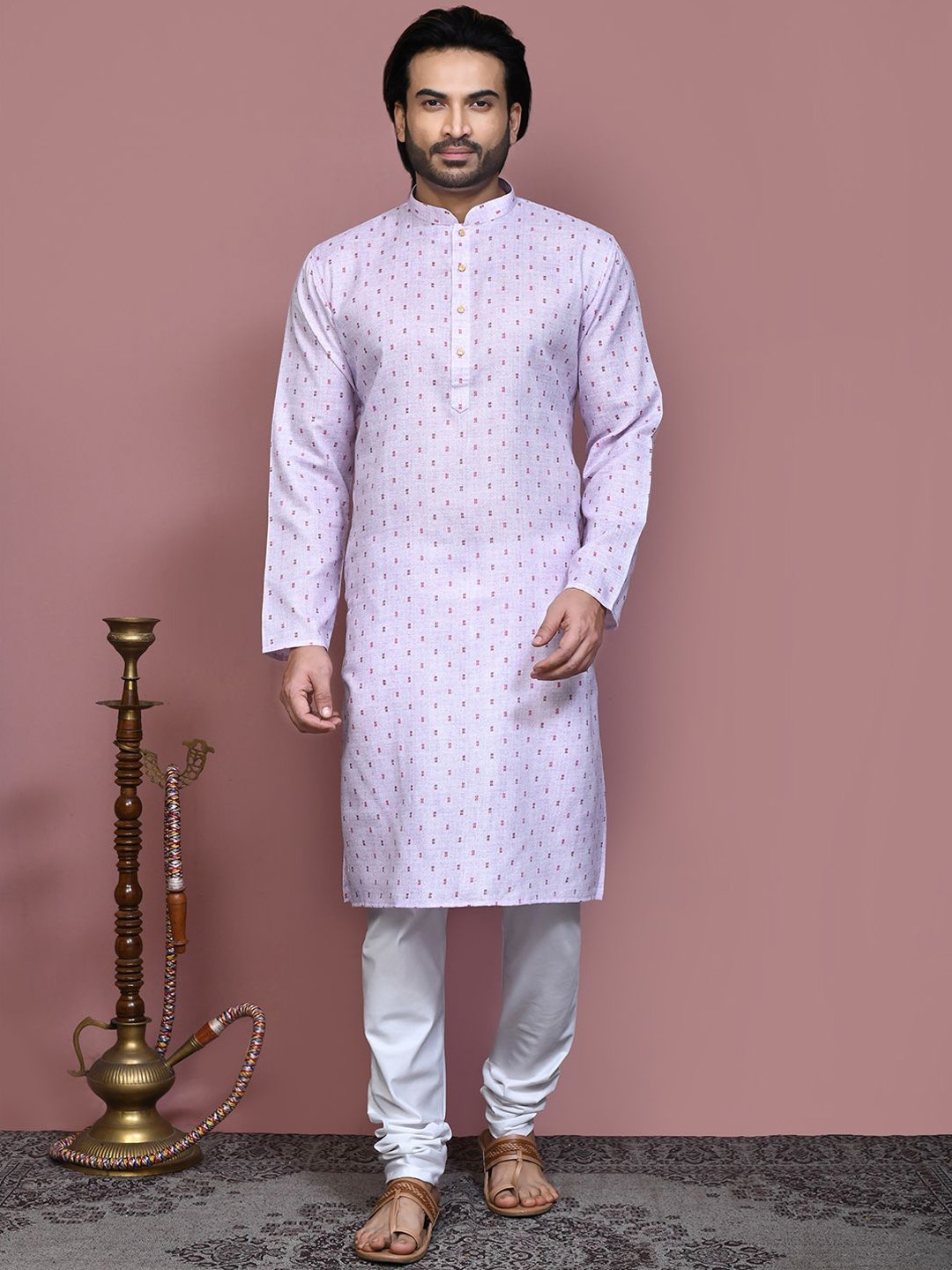 

RANAK Men Geometric Thread Work Kurta, Purple