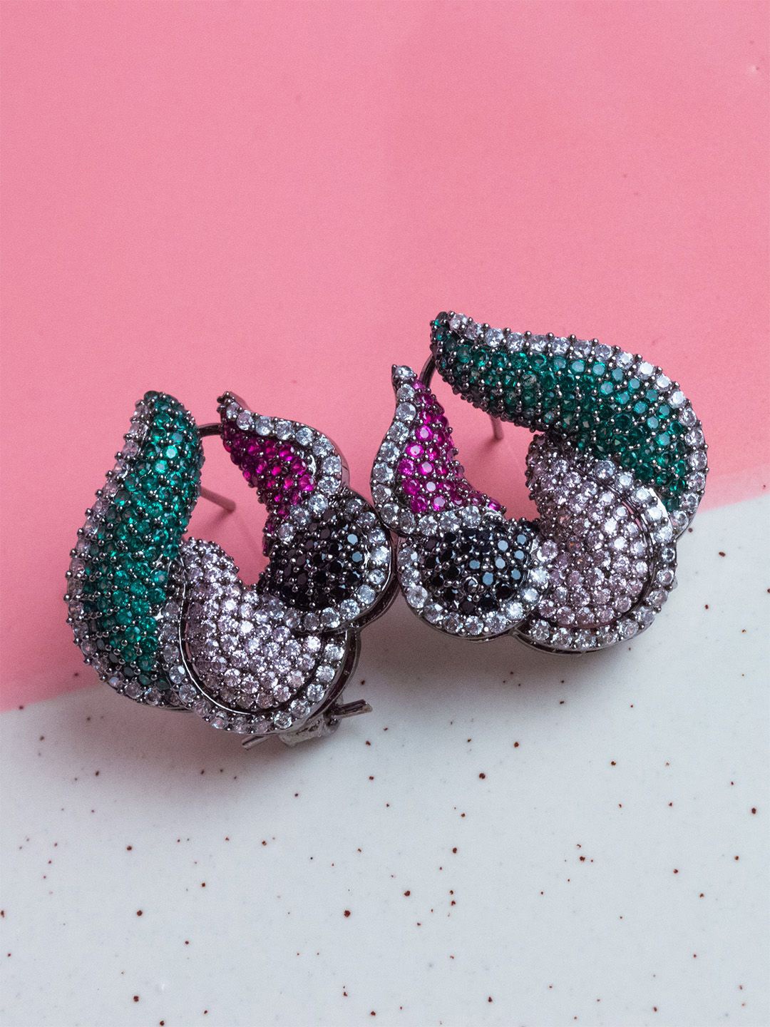 

SHARLEEZ Rhodium-Plated American Diamond Studded Contemporary Shaped Studs, Silver