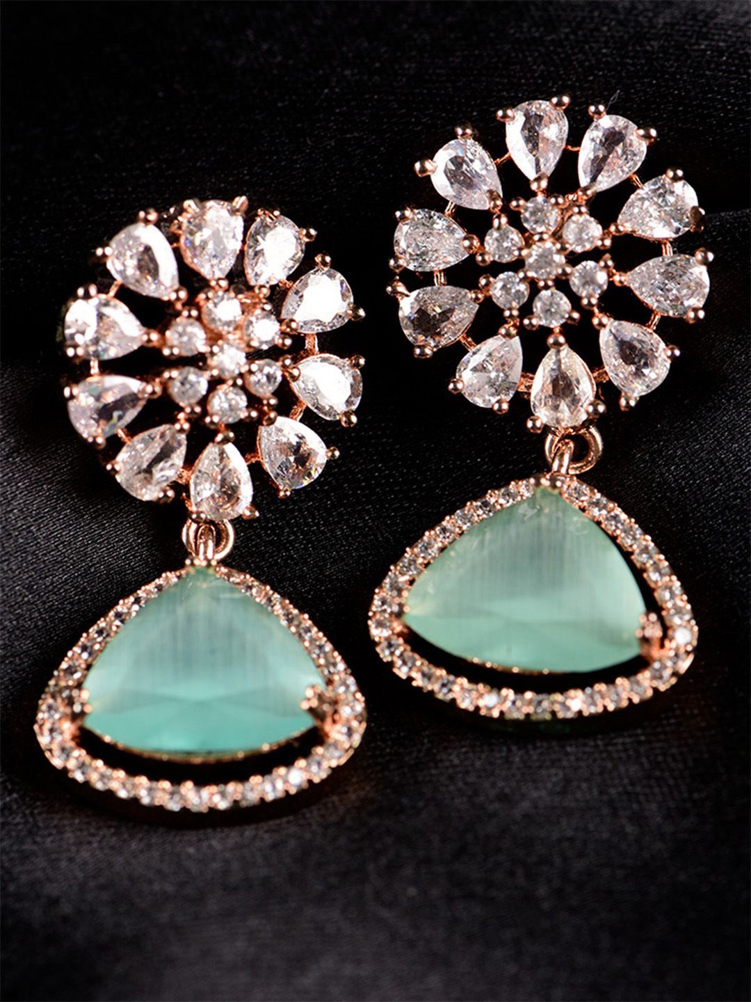 

SHARLEEZ Rose Gold Plated American Diamond Studded Contemporary Drop Earrings