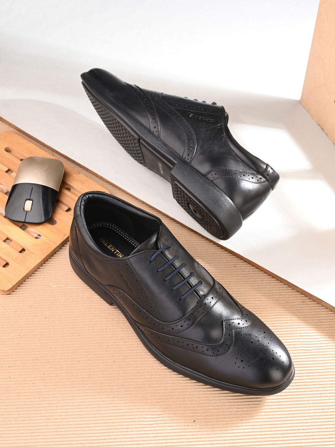 

Valentino Men Genuine Leather Formal Brogues, Black