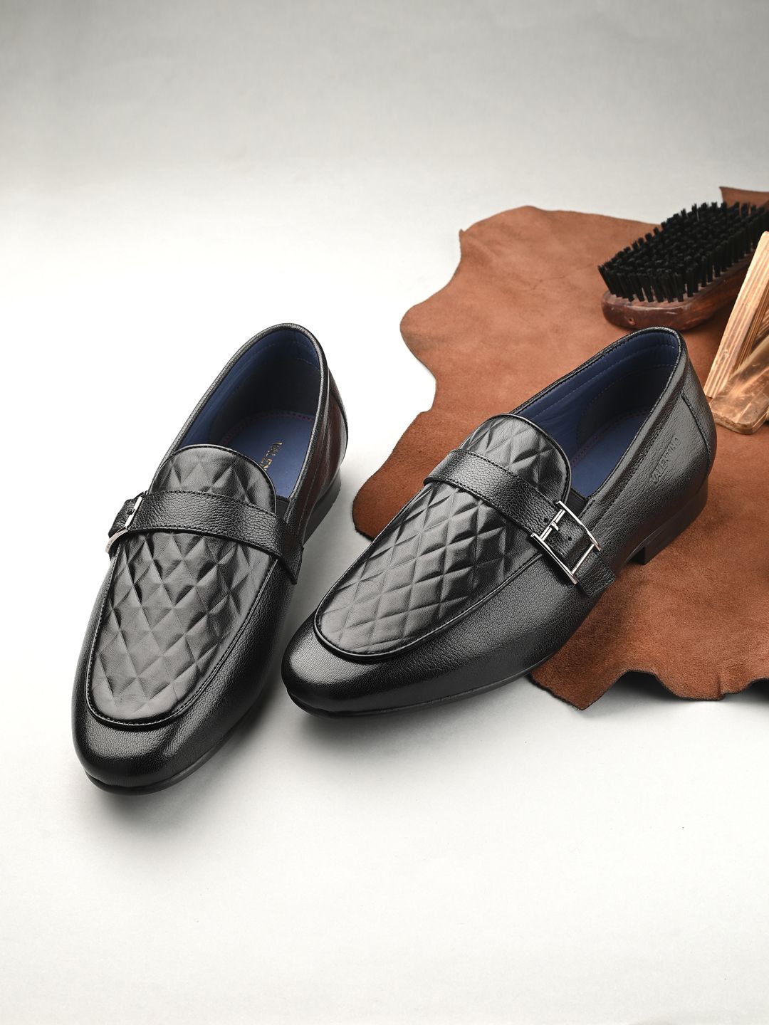 

Valentino Men Textured Leather Formal Loafers, Black