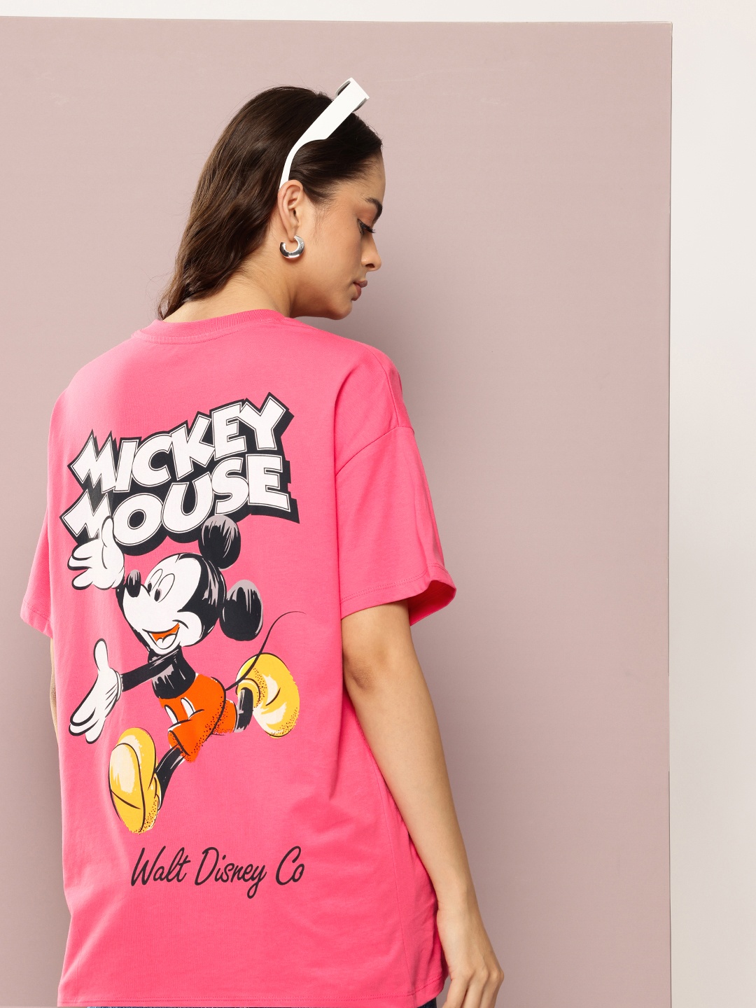 

Kook N Keech Disney Pure Cotton Mickey Mouse Printed Drop-Shoulder Oversized T-shirt, Pink