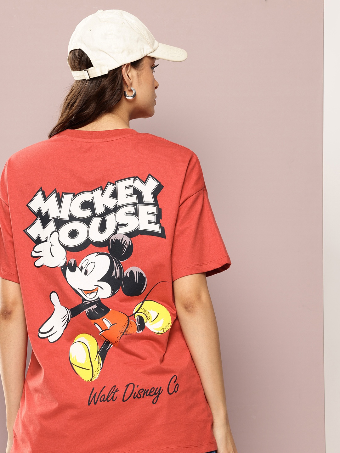 

Kook N Keech Disney Pure Cotton Mickey Mouse Printed Drop-Shoulder Oversized T-shirt, Red