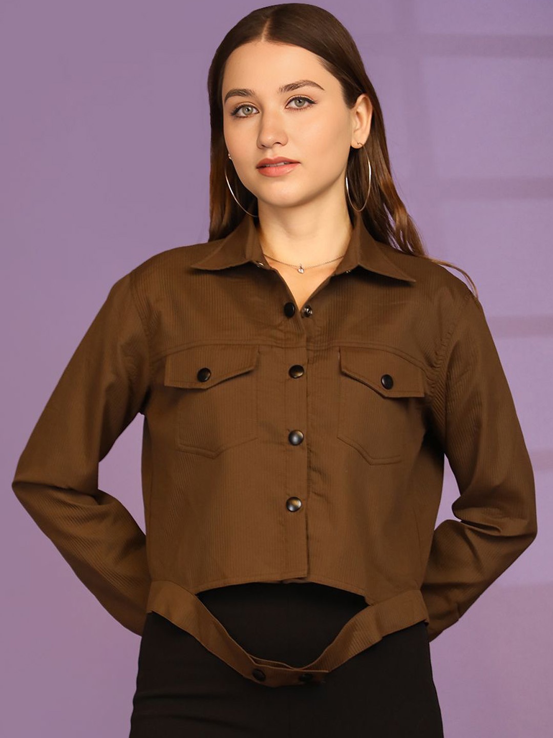 

Chemistry Women Spread Collar Solid Woollen Casual Tailored Lightweight Jacket, Coffee brown