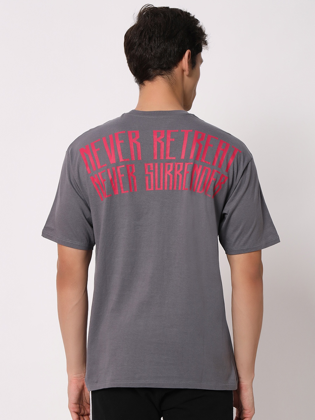 

Anax Aesthetics Men Typography Printed Round Neck Cotton Oversized T-shirt, Grey