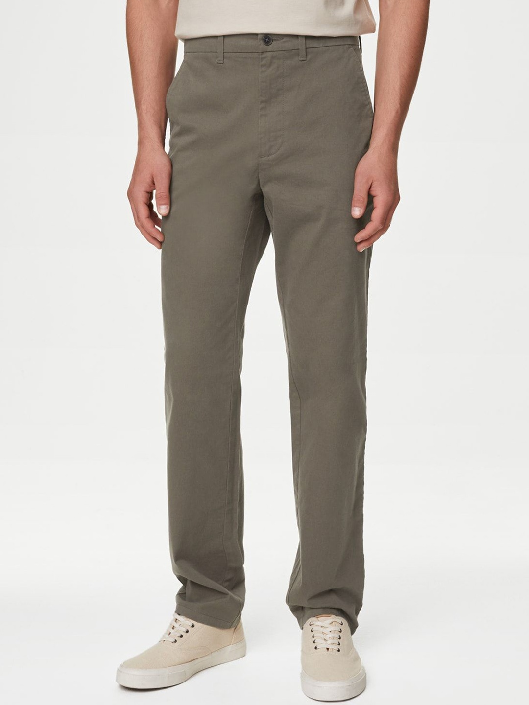 

Marks & Spencer Men High-Rise Chinos Trousers, Brown
