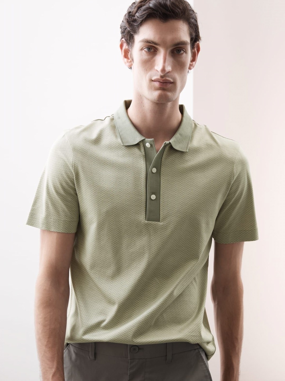 

Marks & Spencer Men Self Design Pure Cotton T-shirt, Olive