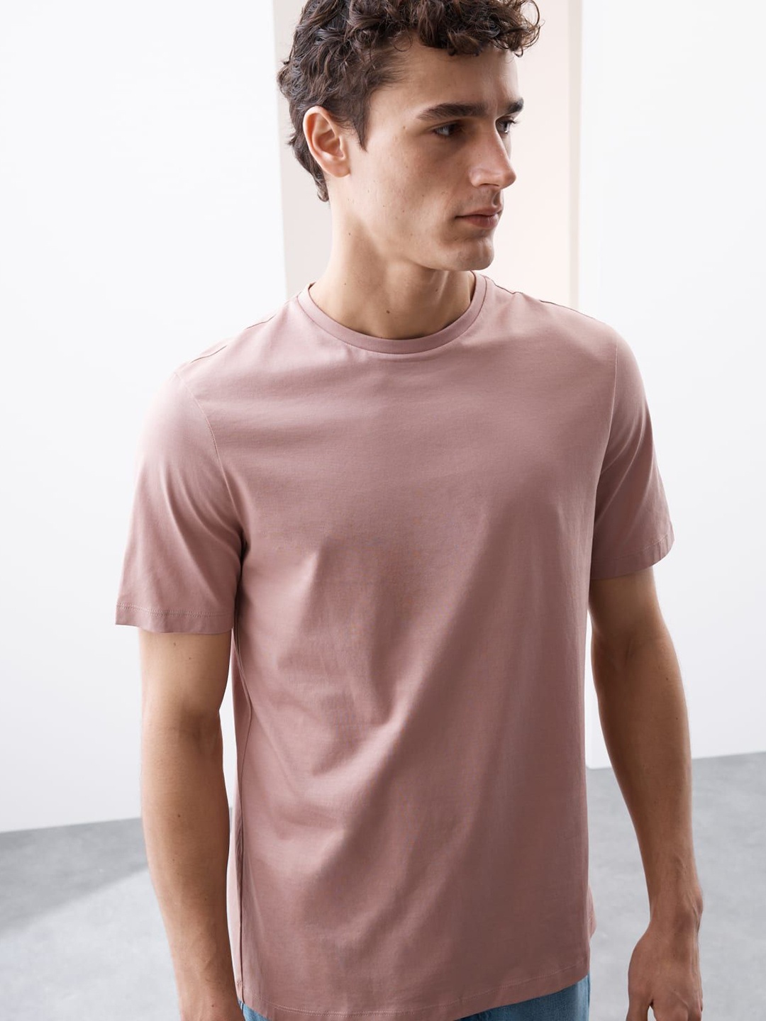 

Marks & Spencer Men Solid Round Neck Cotton T-shirt, Pink