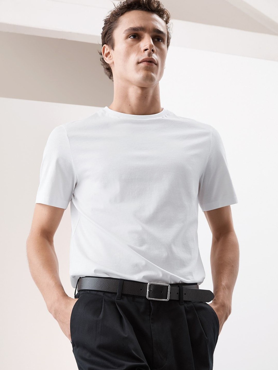 

Marks & Spencer Men Solid Round Neck Cotton T-shirt, White