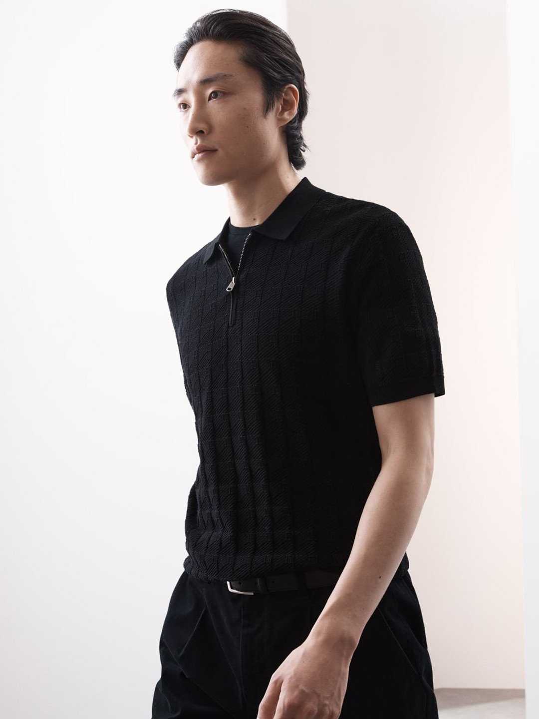 

Marks & Spencer Men Solid Polo Collar Cotton T-shirt, Black