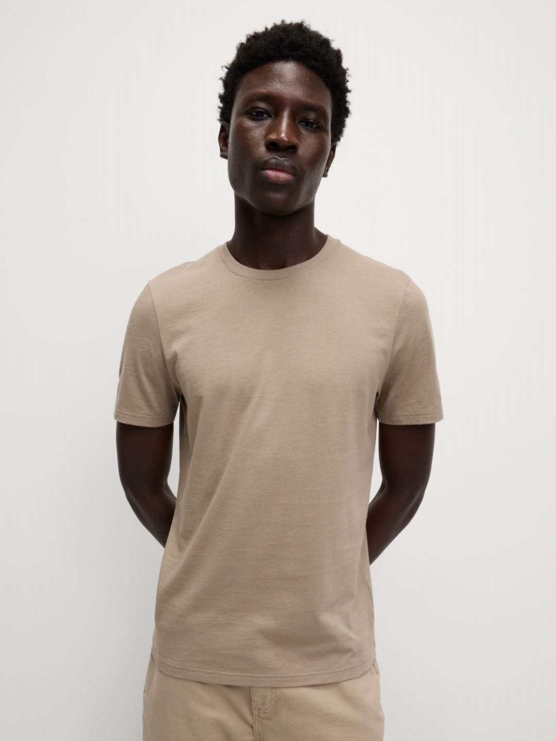 

Marks & Spencer Men Solid Round Neck Cotton T-shirt, Beige