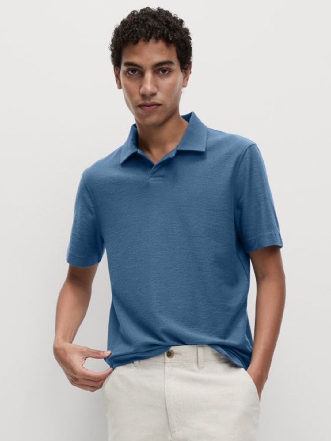 

Marks & Spencer Men Solid Polo Collar Cotton T-shirt, Blue