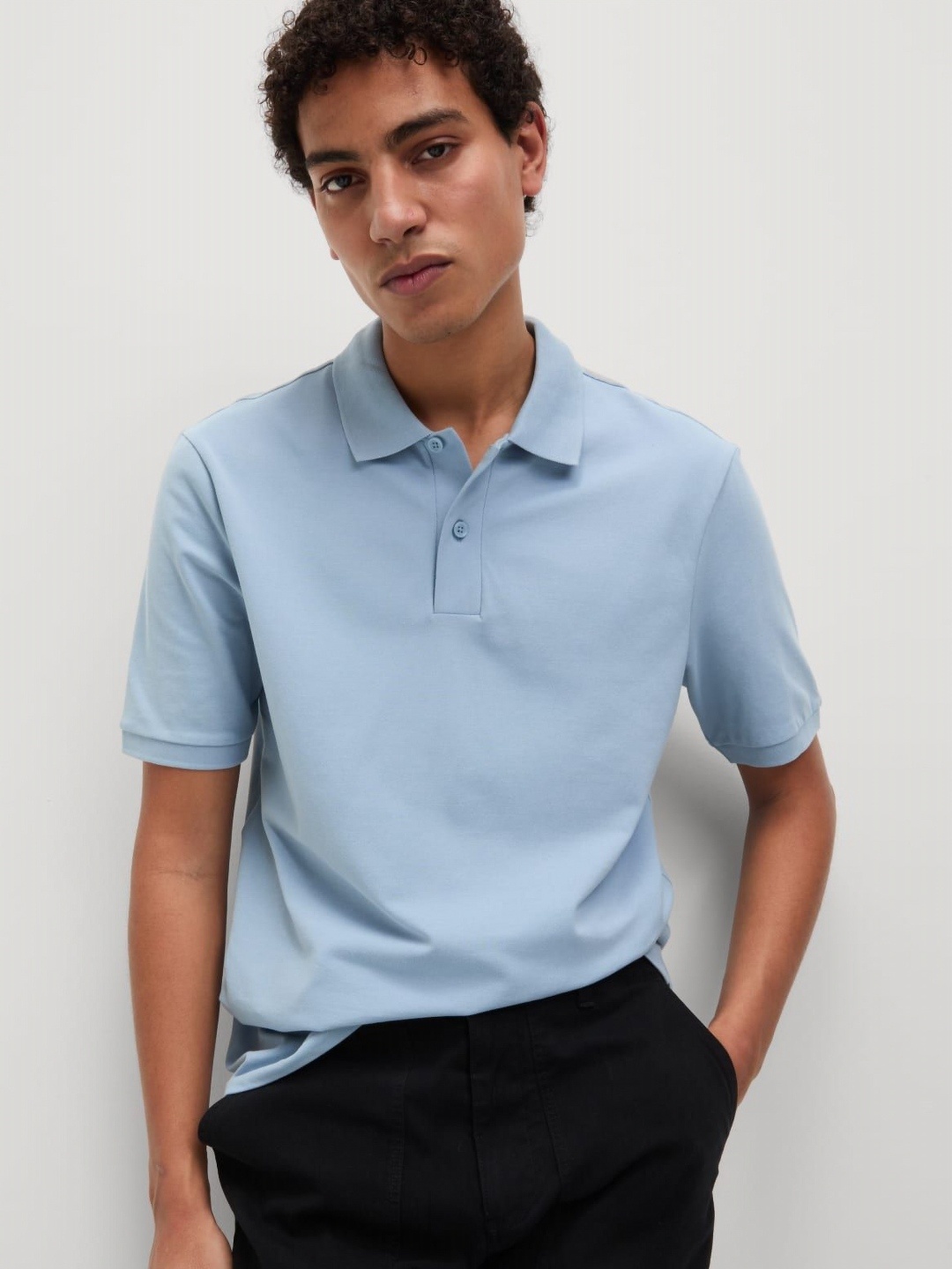 

Marks & Spencer Men Solid Polo Collar Cotton T-shirt, Blue