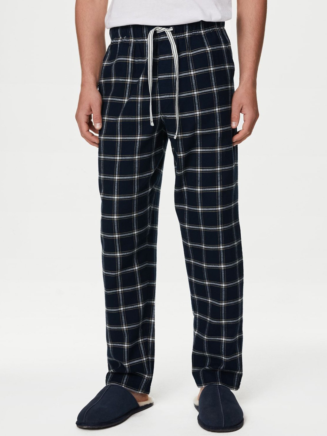 

Marks & Spencer Checked Pure Cotton Lounge Pants, Navy blue