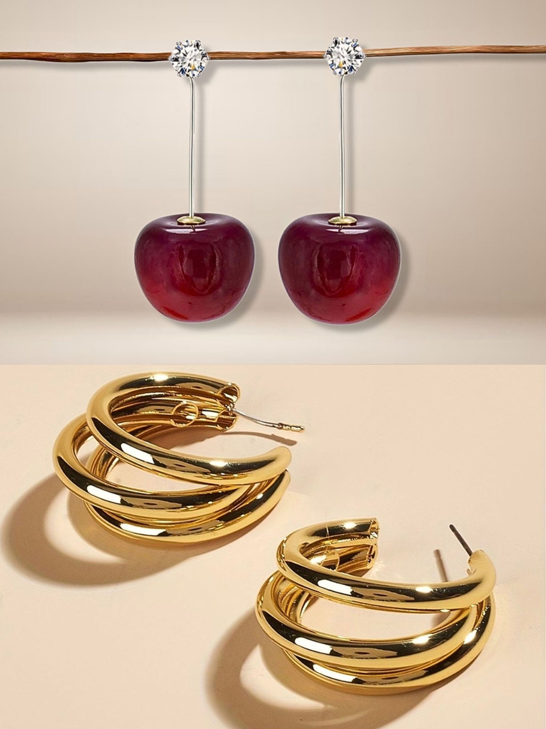 

UnfoldSelf Set Of 2 Gold-Plated Contemporary Drop Earrings