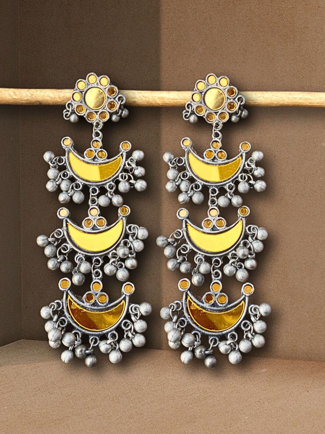 

UnfoldSelf Silver-Plated Stone Studded Contemporary Chandbalis