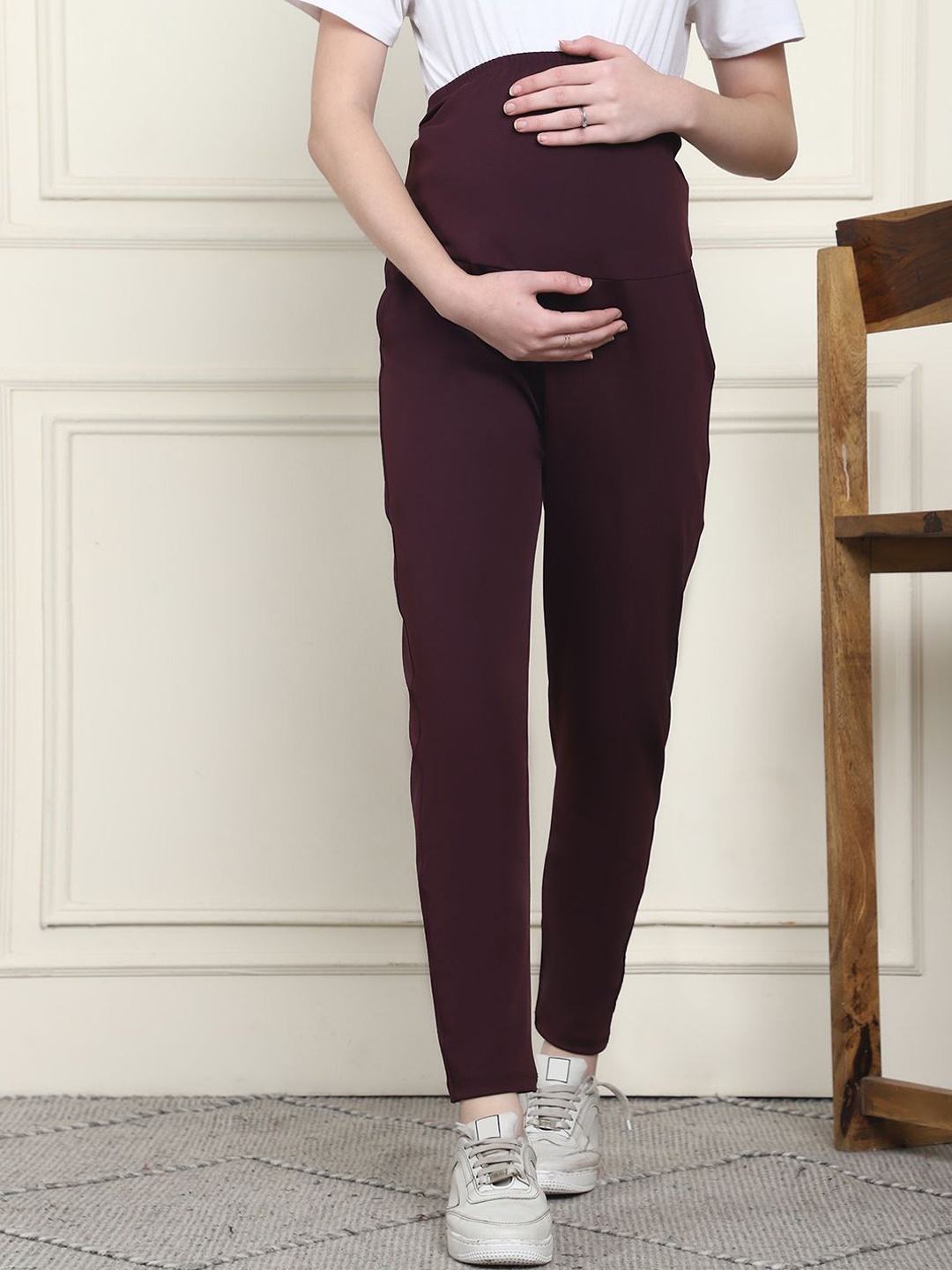 

WELL KEPT Women Straight-Fit Maternity Track Pants, Maroon