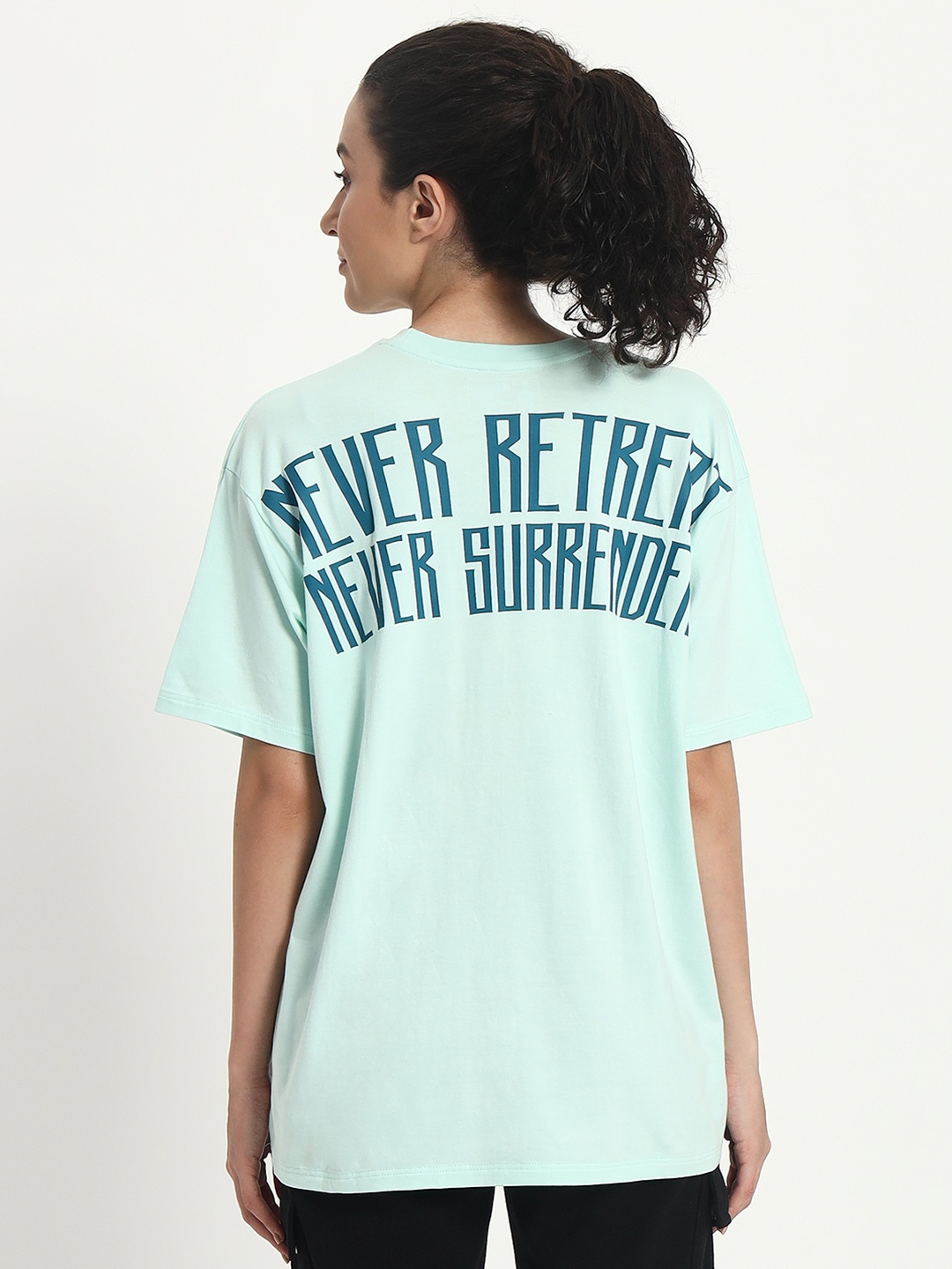 

Anax Aesthetics Women Typography Printed Round Neck Cotton Oversized T-shirt, Blue