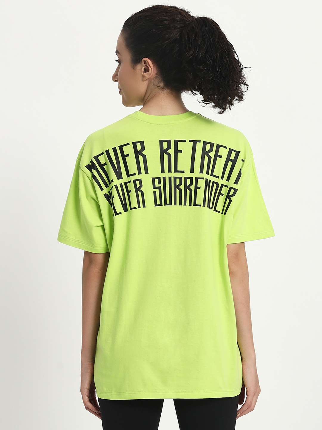 

Anax Aesthetics Women Typography Printed Round Neck Cotton Oversized T-shirt, Green