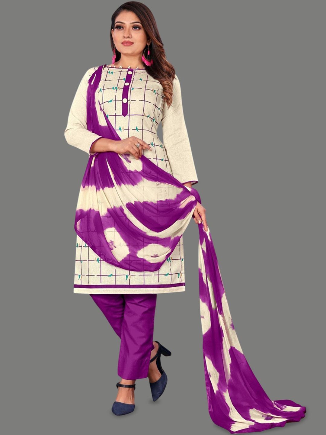 

A TO Z CART Geometric Printed Pure Cotton Unstitched Dress Material, Lavender