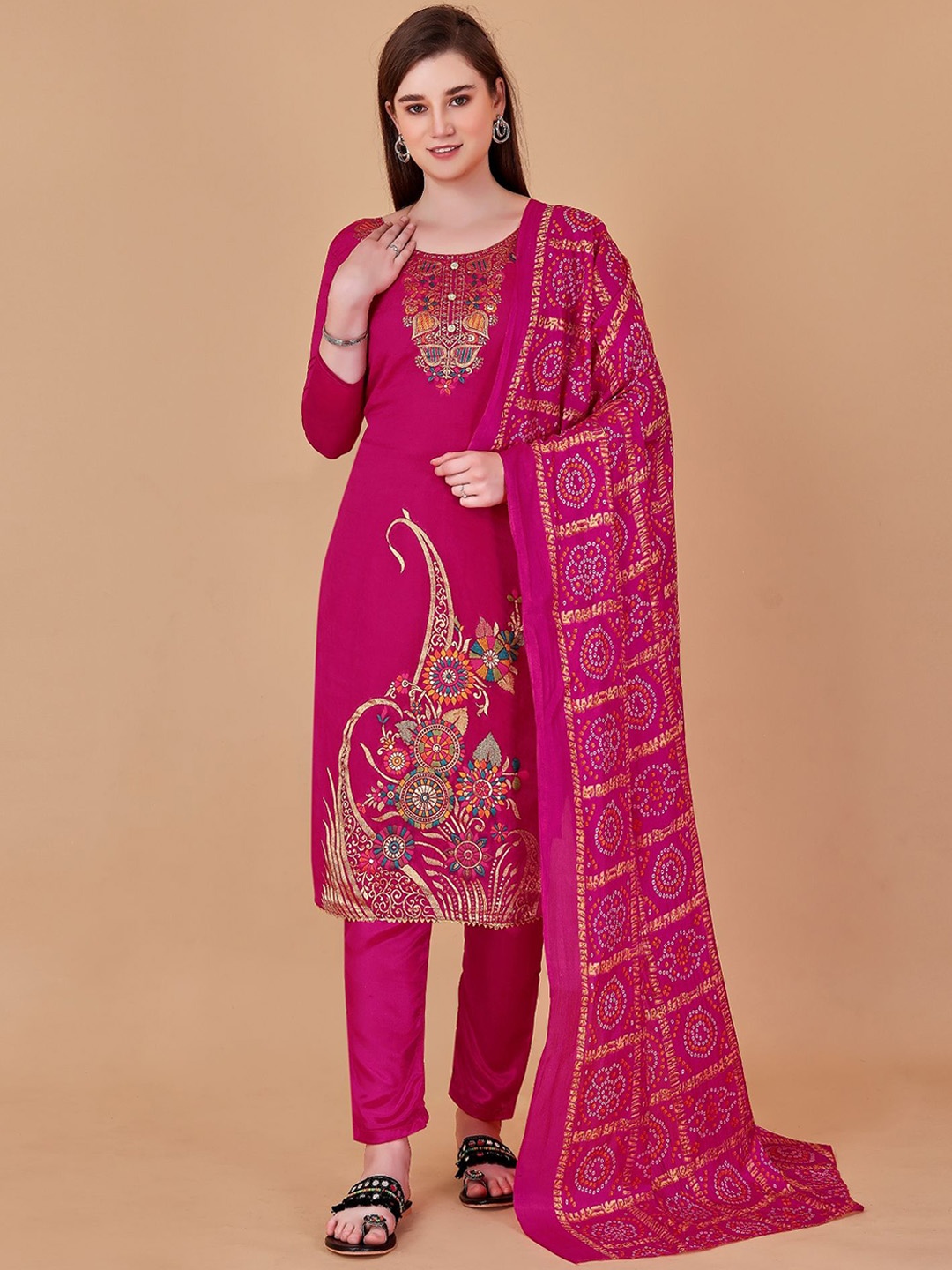 

A TO Z CART Ethnic Motifs Woven Design Pure Cotton Unstitched Dress Material, Pink