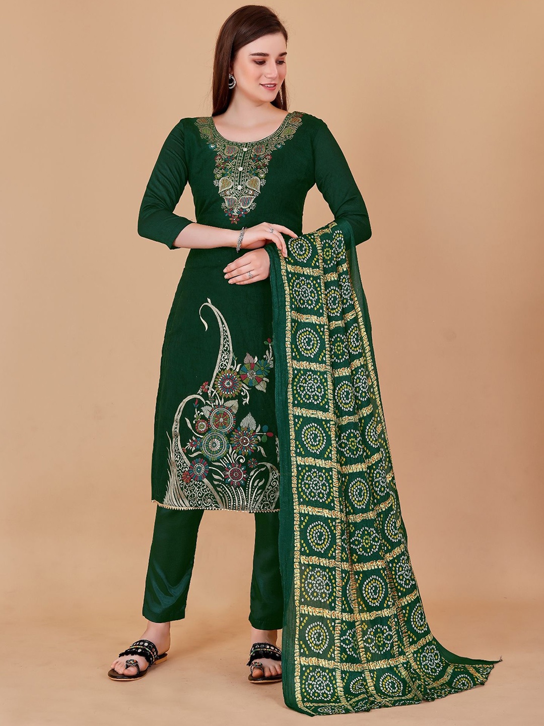 

A TO Z CART Ethnic Motifs Woven Design Pure Cotton Unstitched Dress Material, Green