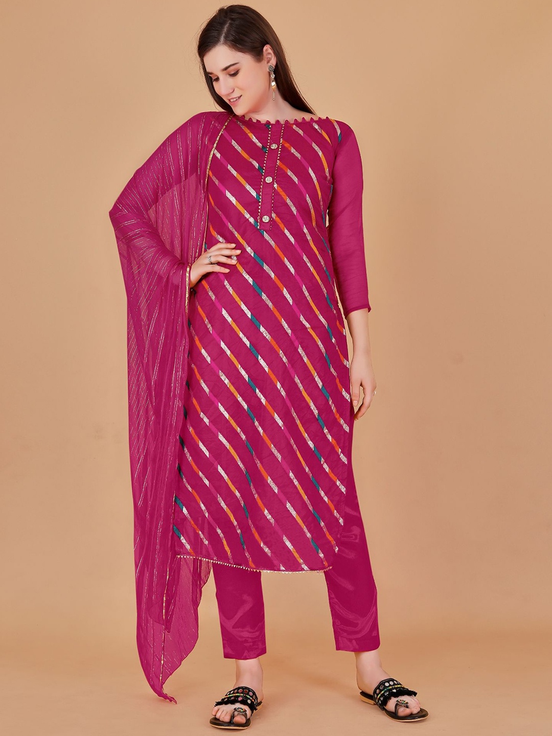 

A TO Z CART Striped Woven Design Pure Cotton Unstitched Dress Material, Magenta