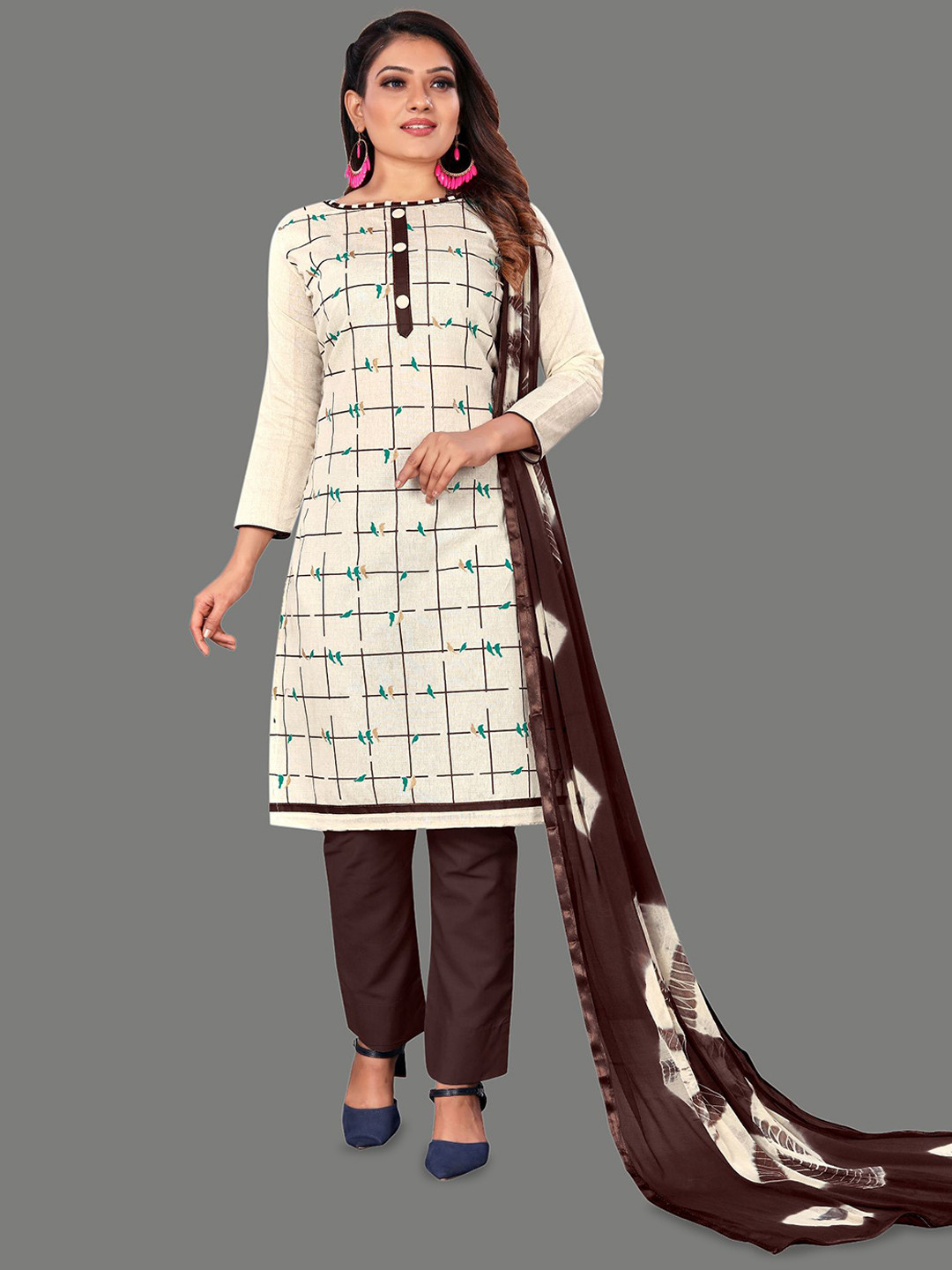 

A TO Z CART Geometric Printed Pure Cotton Unstitched Dress Material, Brown