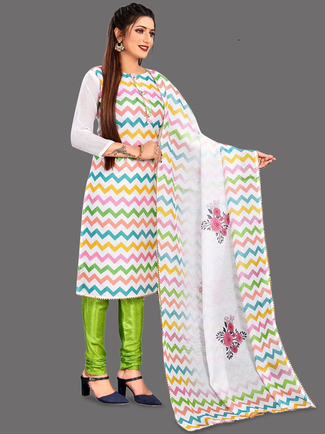 

A TO Z CART Chevron Printed Unstitched Dress Material, Green
