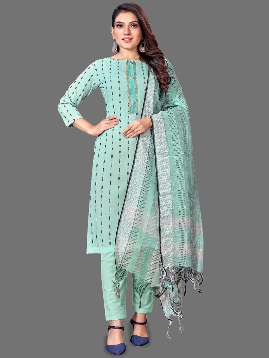 

A TO Z CART Geometric Embroidered Unstitched Dress Material, Lime green